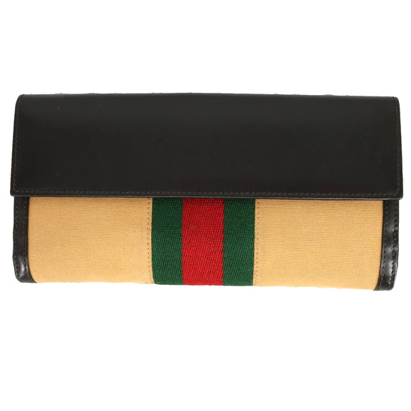 Gucci Wallet Clutch Womens Brown Canvas Leather Trim Lined Snap Pockets Dust Bag - Picture 1 of 14